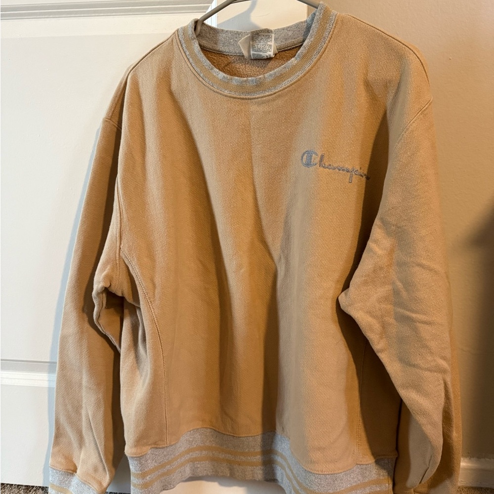 Champion Men's Crewneck Sweater in Tan and Gray